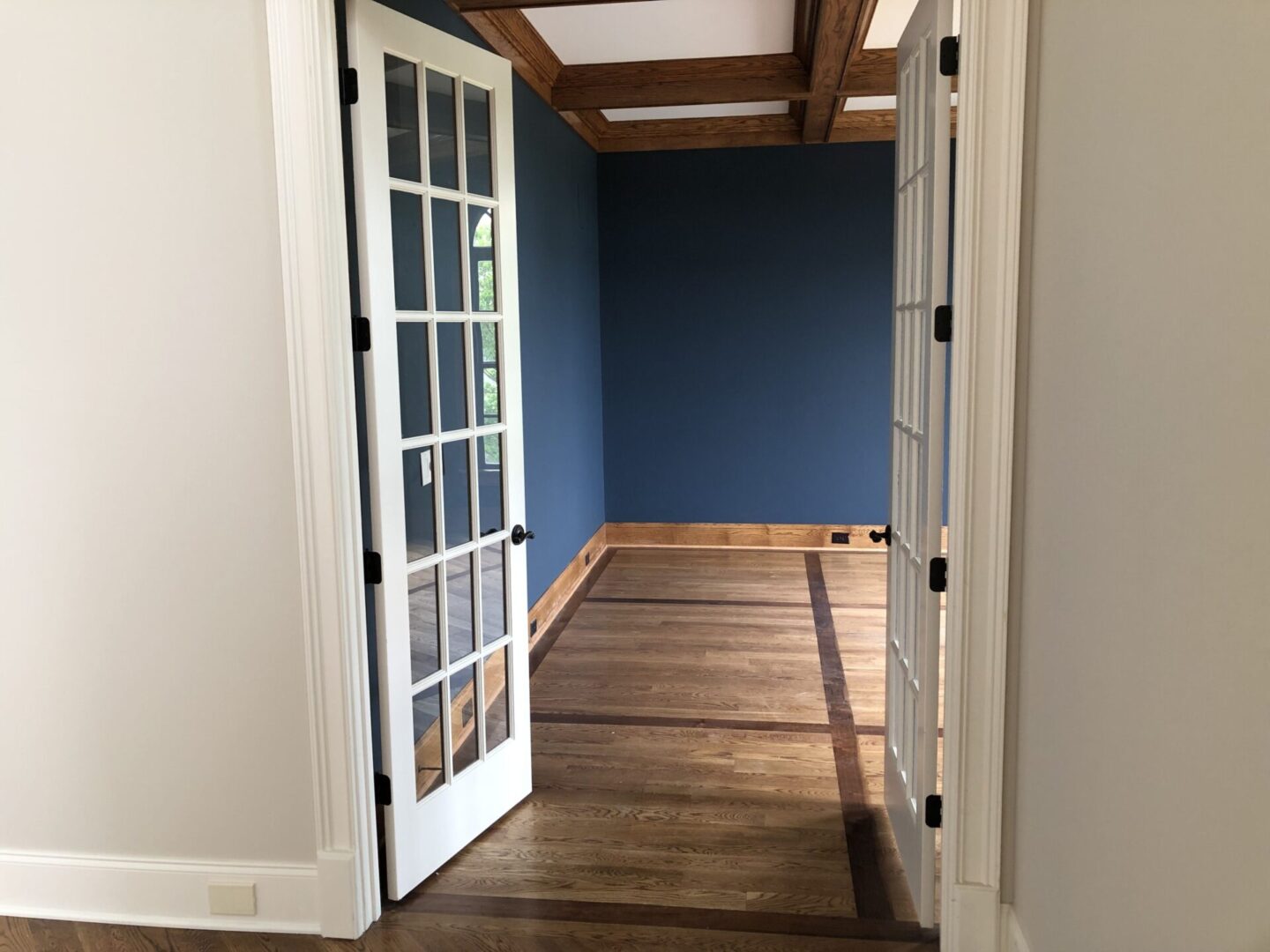 Office room painted in dark blue